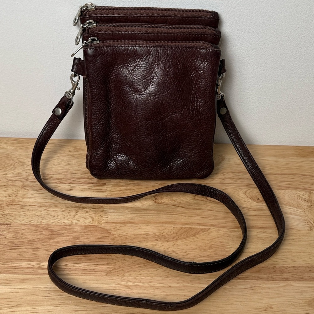 Paul and Taylor Brown leather multi zip Crossbody Bag